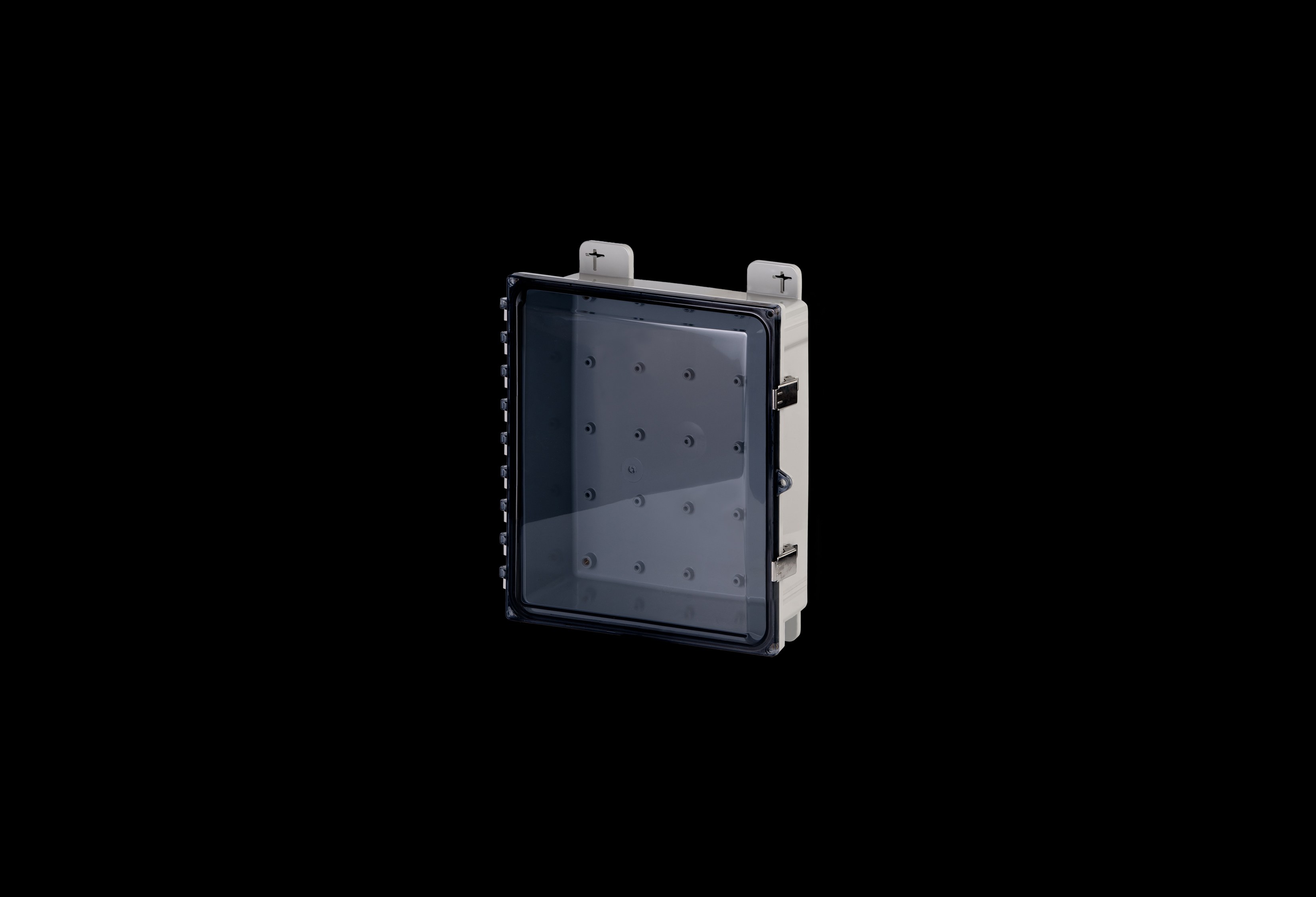 Polycarbonate Low Profile Enclosure 14 x 12 x 4 Inches PolySlim™ Series with Clear Cover and Stainless Steel Latches cUL