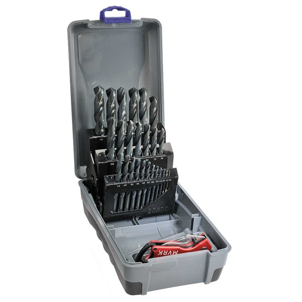 2003-M3-C18, Bordo 25 Piece Black HSS Jobber Set 1.0-13.0 x 0.5mm with BONUS Stubbie Folding Knife