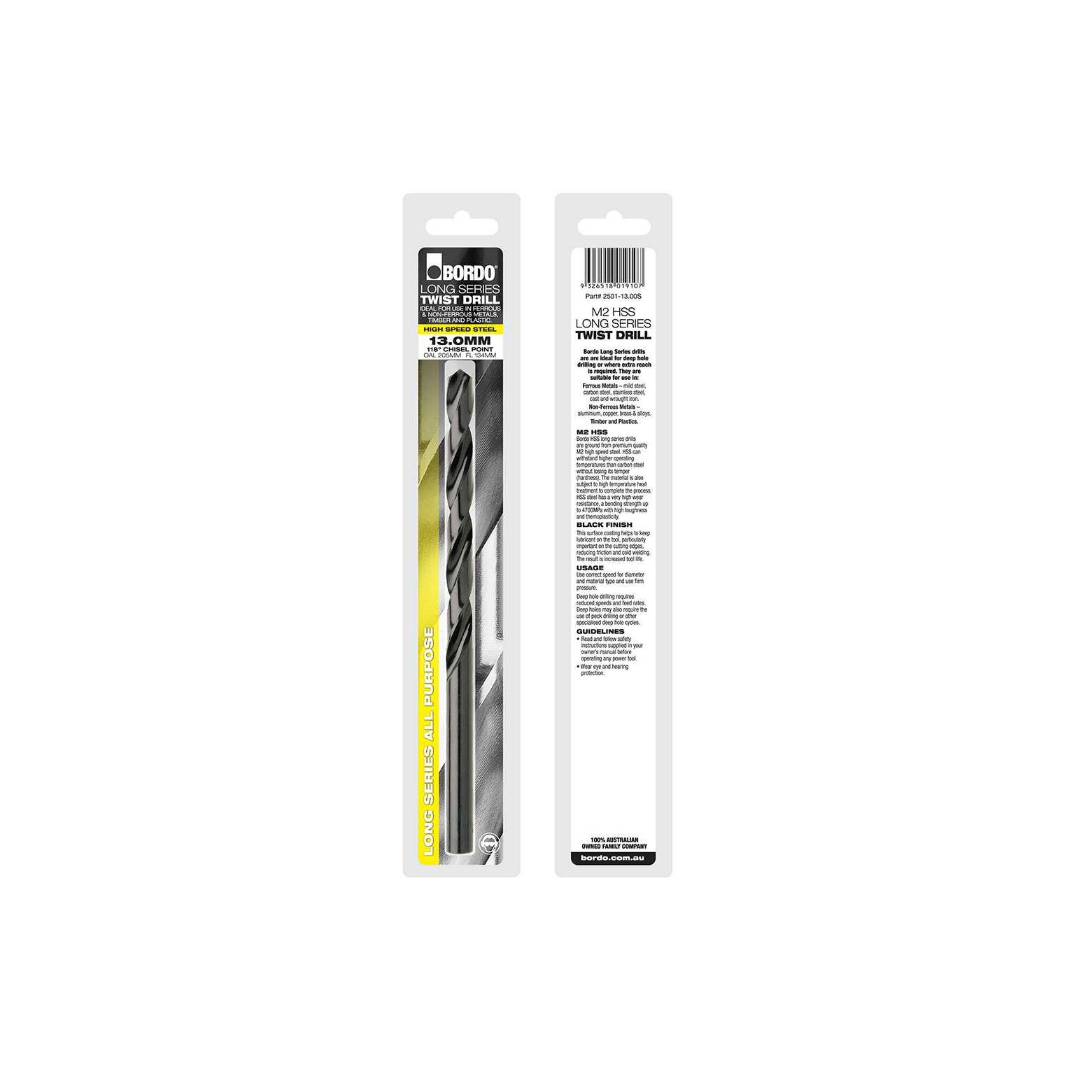 2501-13.00S, 13mm, HSS Long Series Drill