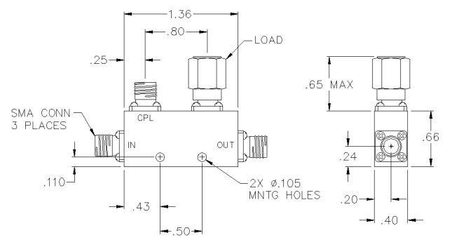 6 dB SMA Directional Coupler  6 dB SMA 定向耦合器, 4-18 GHz Model: CS06-16-436/14
