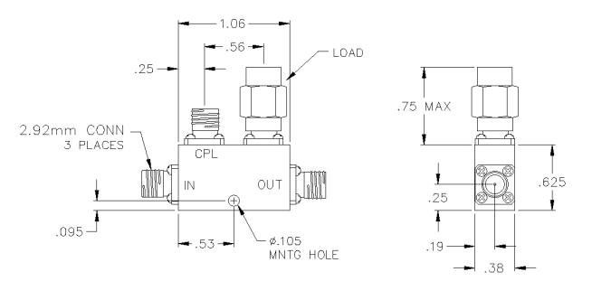 6 dB 2.92mm Directional Coupler, 6-26.5 GHz   6 dB 2.92mm 定向耦合器 Model: CS06-50-435/4