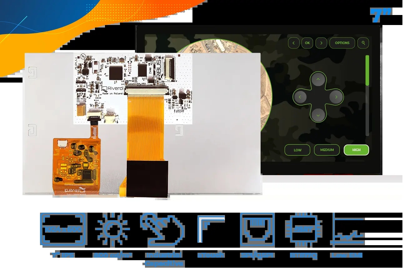 Riverdi RVT70HSBNWCA0 7” TFT显示屏,工业显示屏