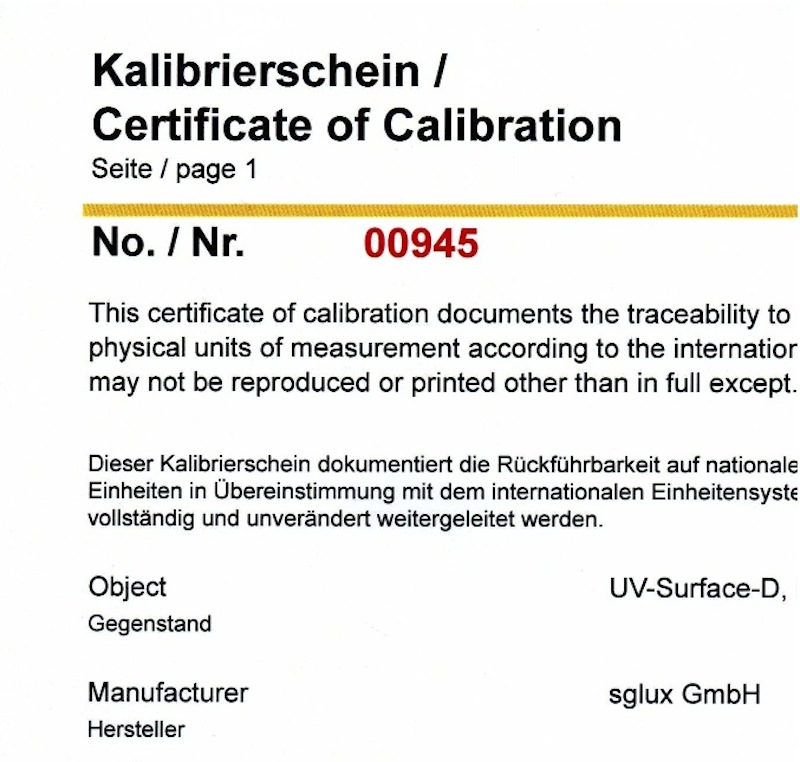 德国Sglux- UV Calibration紫外线校准