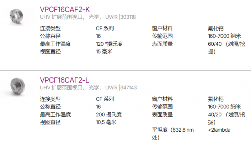德国Vacom观察窗VacuumUV/IR 扩展范围视窗 氟化钙 - VACOM真空类设备 真空腔 真空腔窗片 真空穿通件 真空腔观察窗 真空阀门