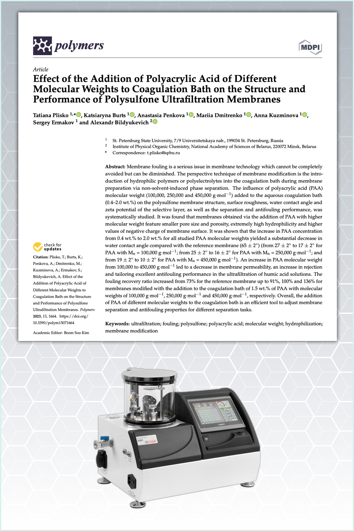 【论文】Study of DSR1 Sputter Coater Gold Coated Polysulfone Membranes Modified by PAA