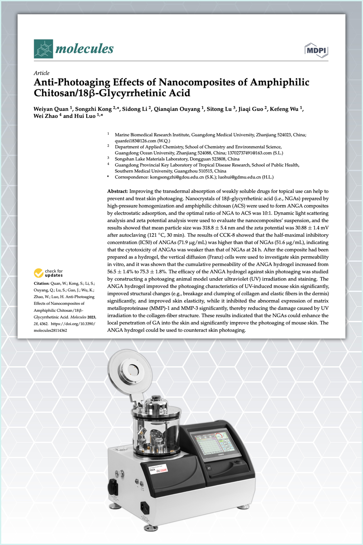 【论文】Vac Coat DSCR Used in SEM Investigation of Amphiphilic Chitosan/18β-Glycyrrhetinic Acid Nanoparticles for Anti-Photoaging Effects