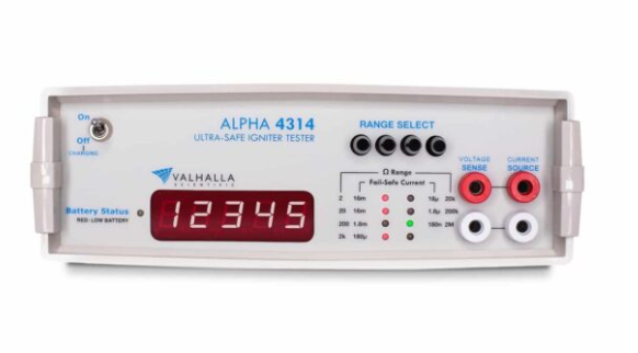 美国 Valhalla Scientific,点火器测试仪,Alpha 4314 数字点火器测试仪,便携式数字欧姆计,专门设计用于对爆炸装置（如小药丸）进行超安全的电阻测试